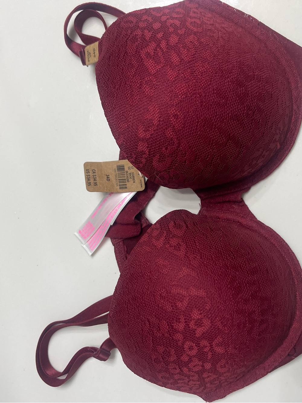 PINK Victoria's Secret Burgundy Lace Push-Up Bra